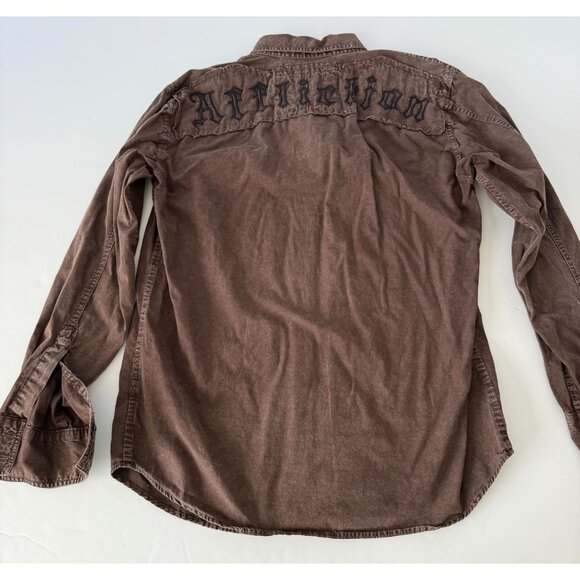 Affliction Mens Brown Long Sleeve Button-Up Shirt Cross Graphics Size Large - Picture 5 of 7
